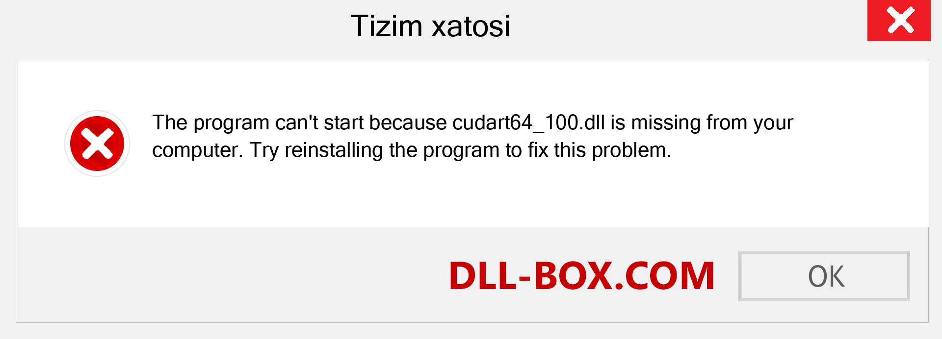 cudart64_100.dll fayli yo'qolganmi?. Windows 7, 8, 10 uchun yuklab olish - Windowsda cudart64_100 dll etishmayotgan xatoni tuzating, rasmlar, rasmlar